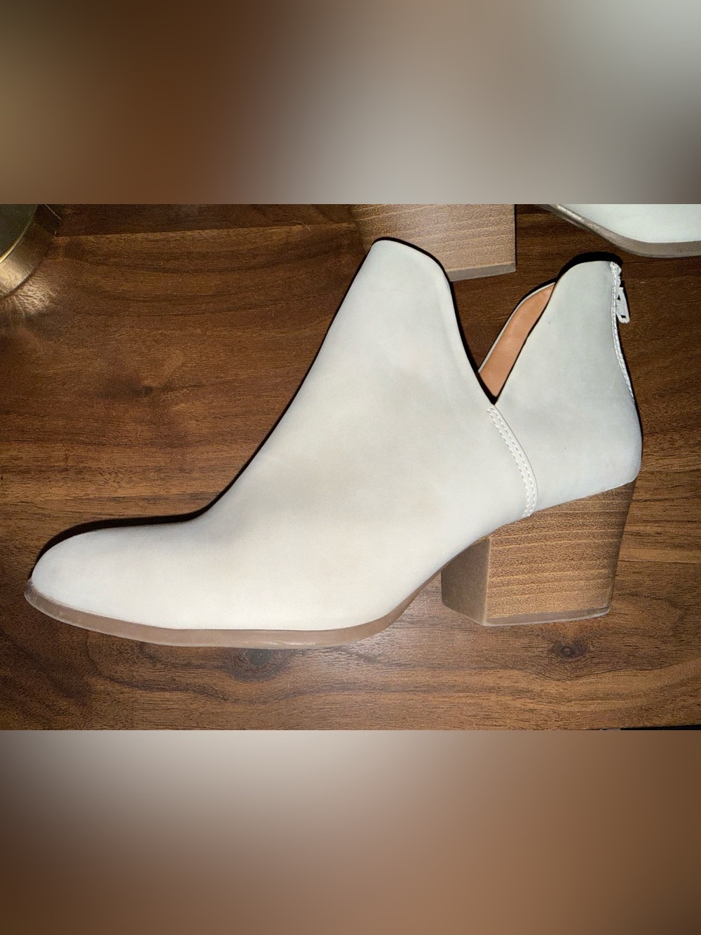 SO Cream Suede Block Heel Ankle Boot